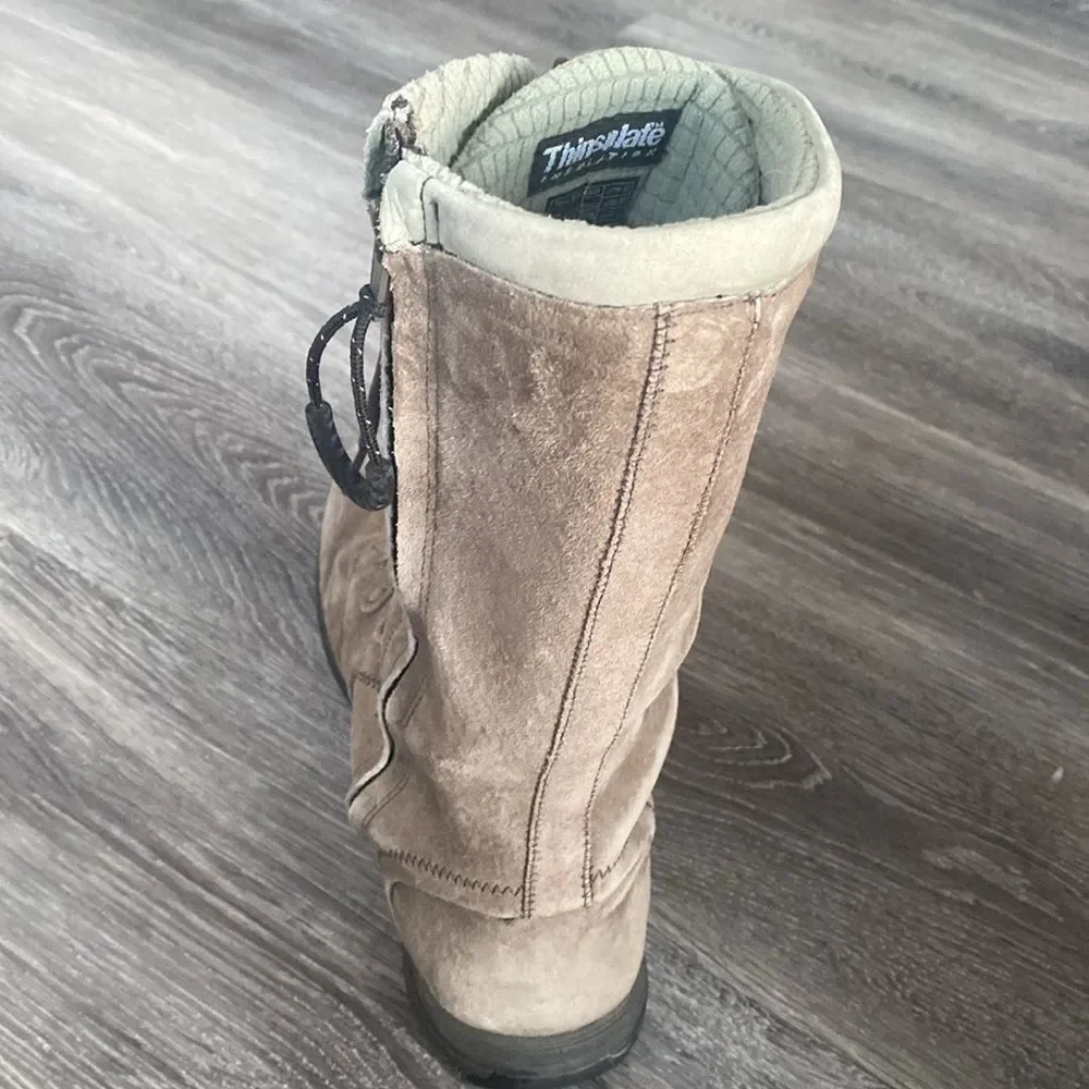 Teva Tan & Mint Green Suede Boots Lace-Up Tons of Details Insulations Boho sz11